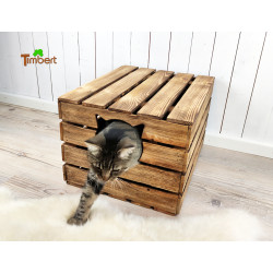 RUSTIKALE KATZENTOILETTE mit Deckel Katzenschrank für Katzenklo Vintage Truhe Massivholz Holz Kiste Geschenk Katze