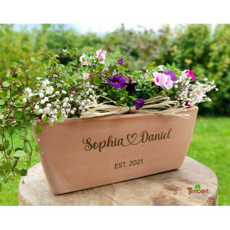 Personalisierter Blumenkasten aus Terracotta zur Hochzeit Jahrestag Hochzeitsgeschenk Pflanzkasten Ton Topf Geldgeschenk