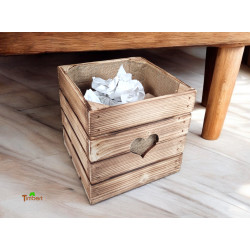 Rustikaler PAPIERKORB aus HOLZ mit Juteeinlage und Herzmotiv Büro Mülleimer Abfall Behälter Holzkorb Minimalistisch